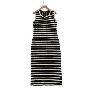 MAX‎ STUDIO Black Cream Stripe Knit Sleeveless Maxi Dress xs